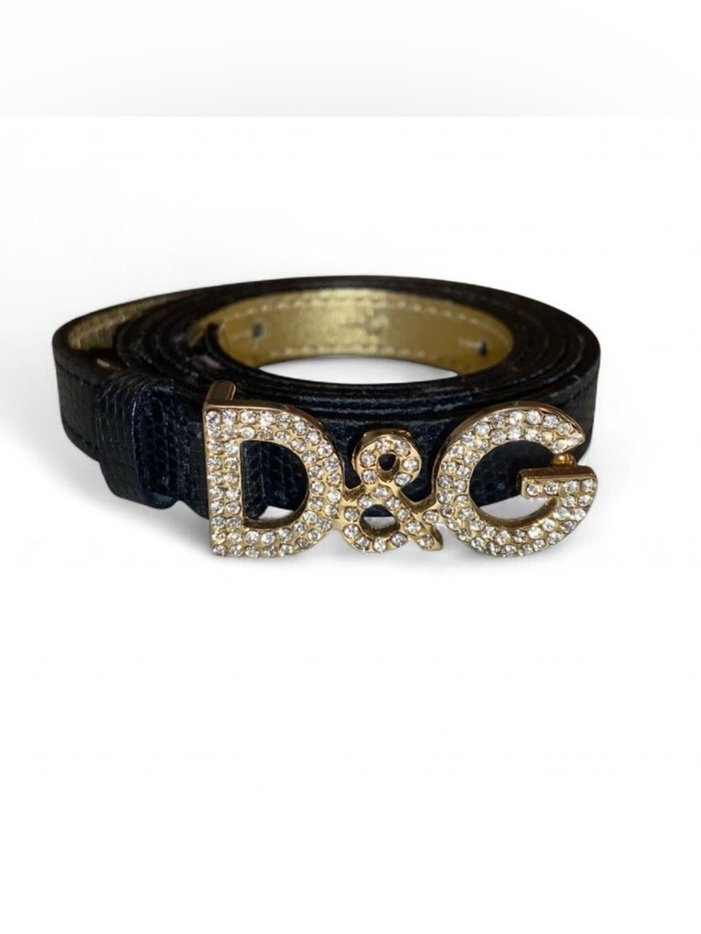 Dolce & Gabbana Vintage Crystal Logo Skinny Belt